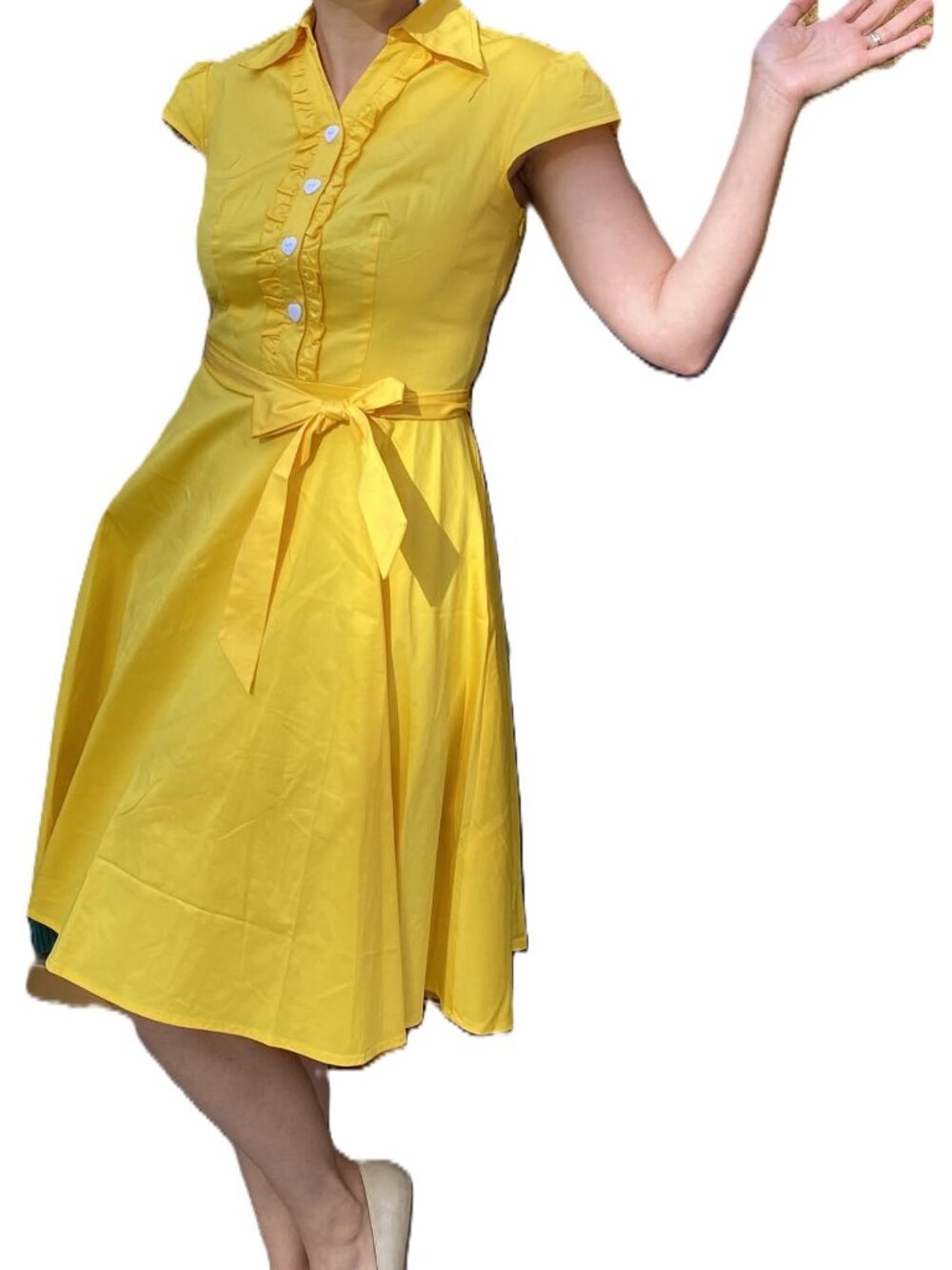 Wedtrend A Line, Cap Sleeve, Yellow dress, Heart Buttons, Women's M.